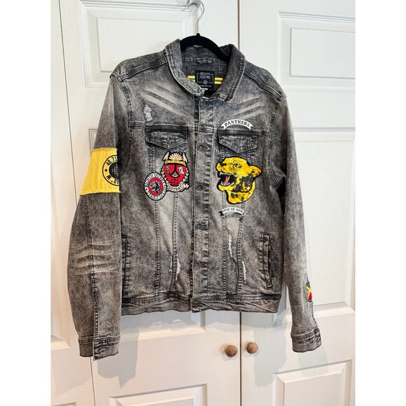 8/GHTH DSTRKT Distressed Black Acid-Wash Denim Jacket- Sz Med - Picture 3 of 7